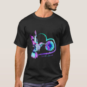 Sonnenblume Herz Lila Ribbon Suizid Bewusstsein T-Shirt