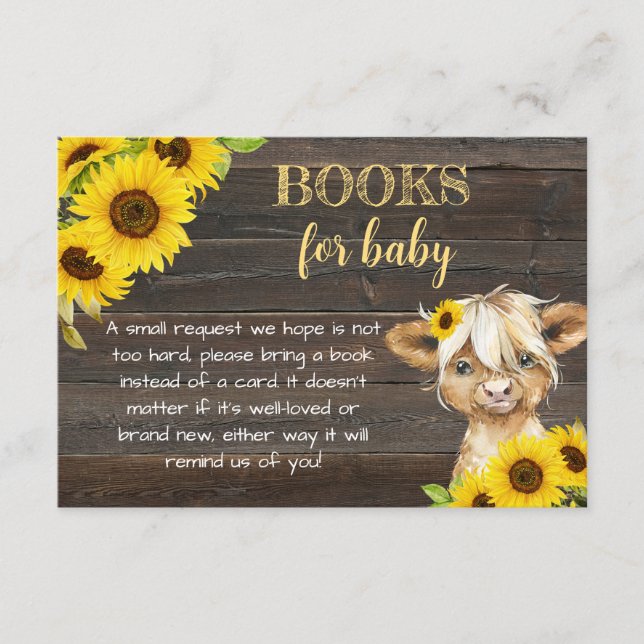 Sonnenblume Hochland Kuh Babydusche Bücher für Bab Begleitkarte (Vorderseite)