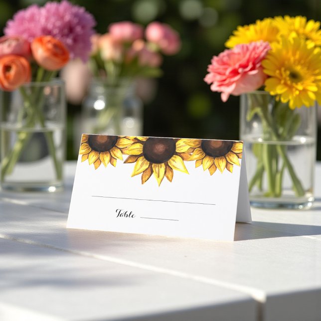 Sonnenblume Hochzeit Wasserfarbe Gelb Weiß Platzkarte (Von Creator hochgeladen)