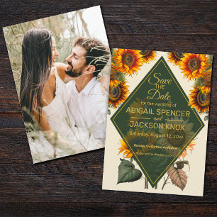 Sonnenblume Hochzeitsholzgrün Save the Date Karte