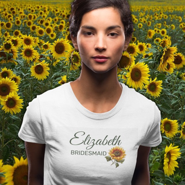 Sonnenblume Hochzeitswald Grüne Bridesmaid T-Shirt (Von Creator hochgeladen)