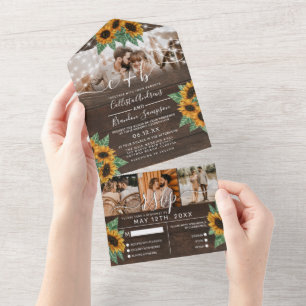 Sonnenblume Holz String Lights Foto Hochzeit RSVP All In One Einladung