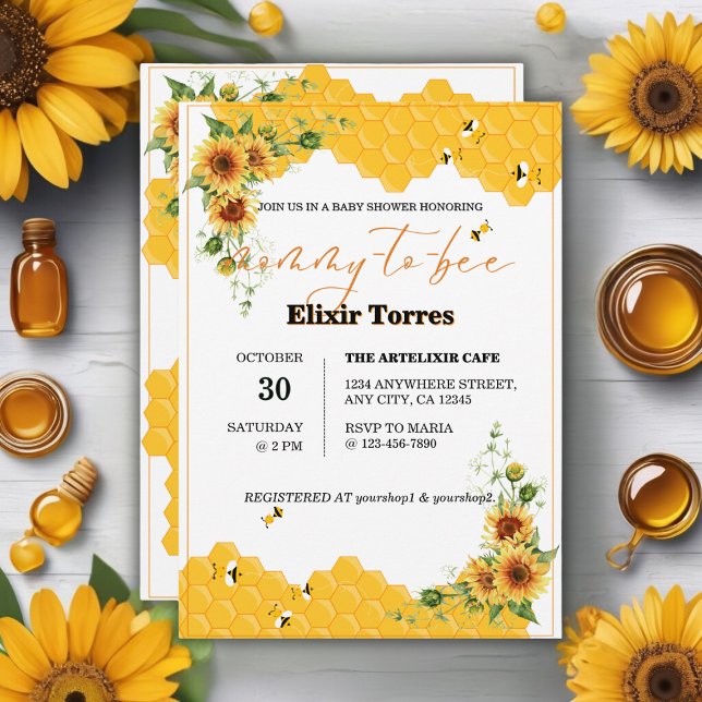 Sonnenblume Honeycomb Mommy-to-Bee Babydusche Einladung (Von Creator hochgeladen)