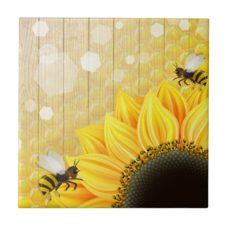 Sonnenblume-Honigbienen-Bienenwaben-Gelb-Schwarzes Fliese