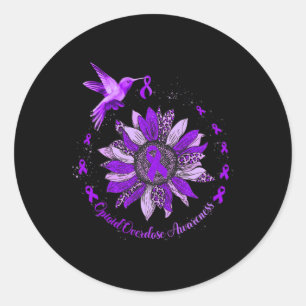 Sonnenblume Hummingbird Lila Ribbon Opioid Overdos Runder Aufkleber