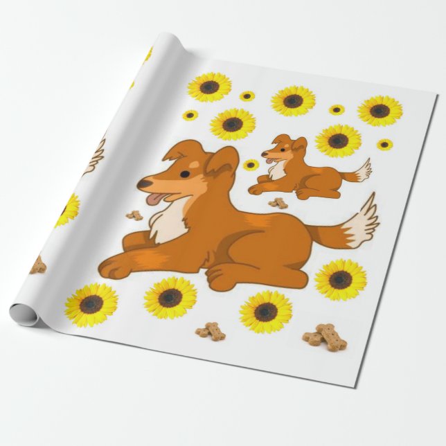 Sonnenblume Hund Matte Wrapping Paper Geschenkpapier (Ungerollt)
