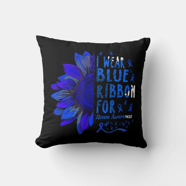 Sonnenblume Ich trage blaues Band für Ataxie Sensi Kissen (Vorderseite)