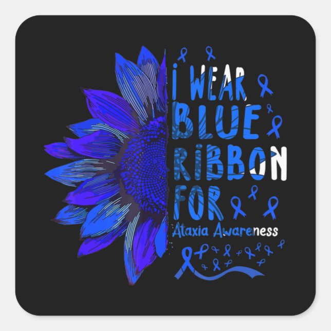 Sonnenblume Ich trage blaues Band für Ataxie Sensi Quadratischer Aufkleber (Vorderseite)