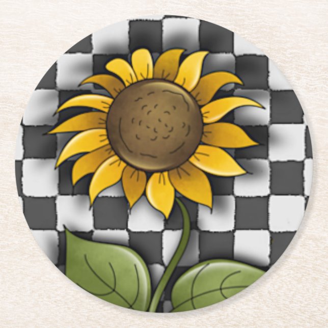Sonnenblume im Hintergrund Runder Pappuntersetzer (Vorderseite)