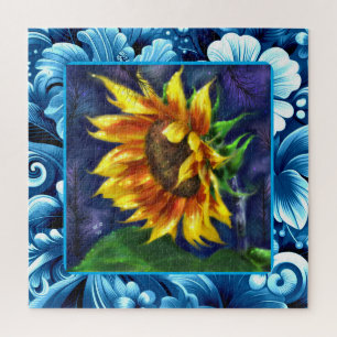 Sonnenblume in der nächtblauen, gelbgrünen Blume