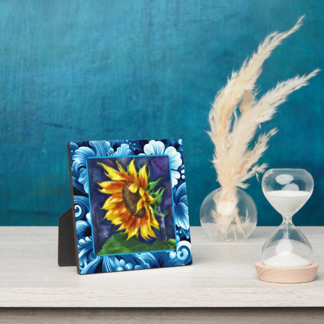 Sonnenblume in der nächtblauen, gelbgrünen Blume Fotoplatte (InSitu)