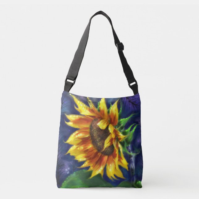 Sonnenblume in der nächtgelben blauen Blume Tragetaschen Mit Langen Trägern (Vorderseite)