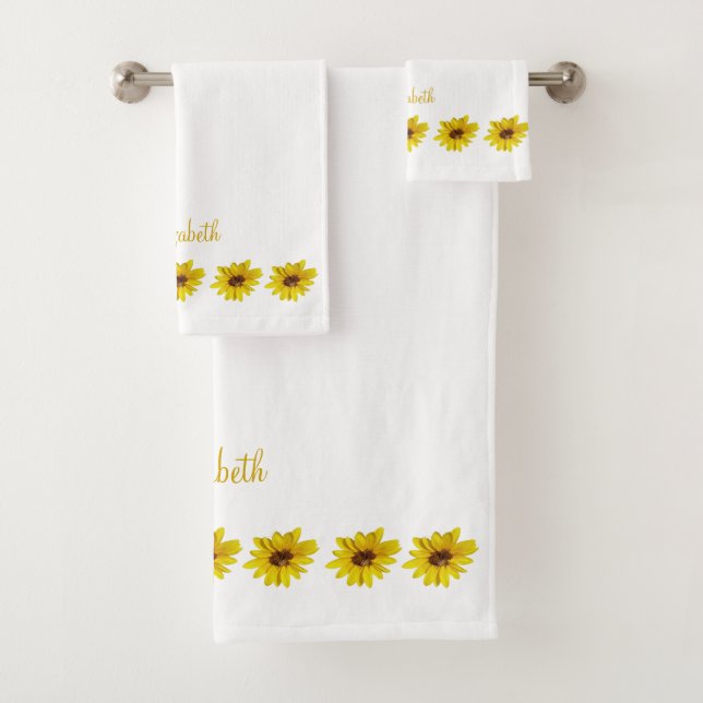 Sonnenblume in Weiß mit Name Badhandtuch Set (Insitu)
