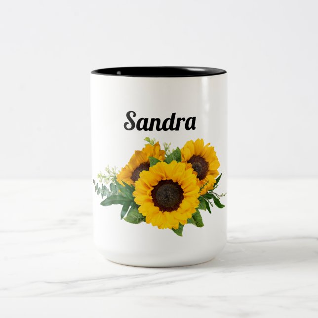 Sonnenblume Individuelle Name Zweifarbige Tasse (Mittel)