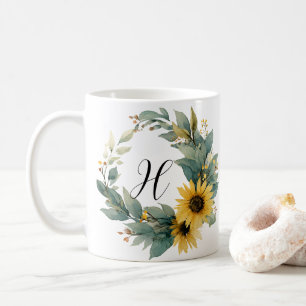 Sonnenblume Initial Elegant Vintage Aquarell  Kaffeetasse