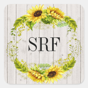 Sonnenblume-Initialen-Aufkleber Quadratischer Aufkleber