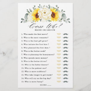 Sonnenblume Ivory Peony Brautparty Game Guess Who