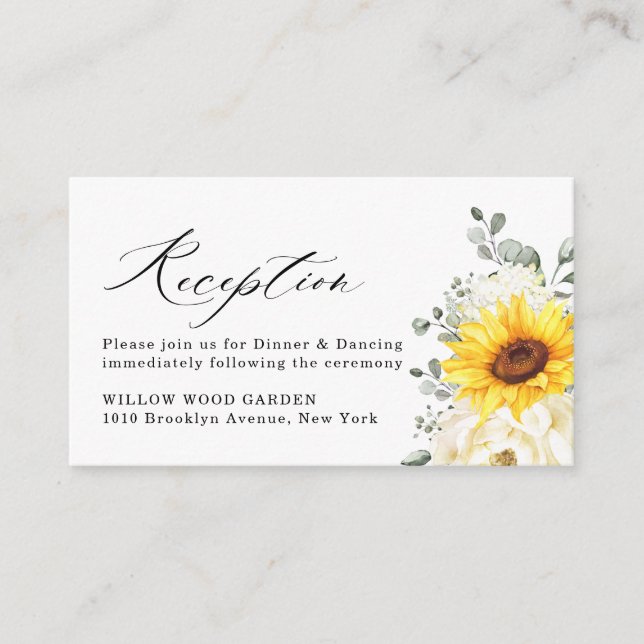 Sonnenblume Ivory Peony Eucalyptus Hochzeitdetails Begleitkarte (Vorderseite)