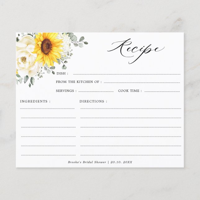 Sonnenblume Ivory Peony Floral Brautparty Rezept (Vorderseite)