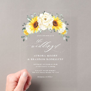 Sonnenblume Ivory Peony Floral Eucalyptus Wedding Acryleinladungen