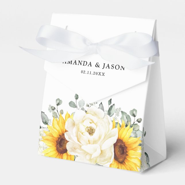 Sonnenblume Ivory Peony Floral Eucalyptus Wedding Geschenkschachtel (Vorderseite)