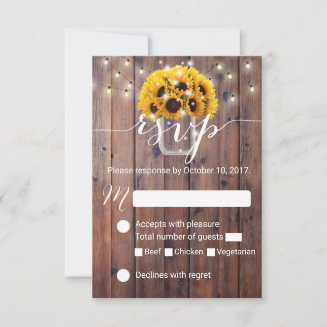 Sonnenblume Jar Barn Wood Rustic Wedding RSVP (Vorderseite)