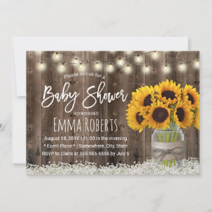 Sonnenblume Jar Country Floral Barn Wood Baby Dusc Einladung