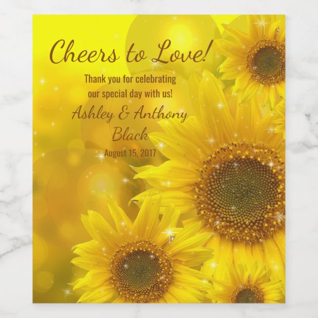 Sonnenblume jubelt Liebe Hochzeit Weinetikett (Einzelnes Label)