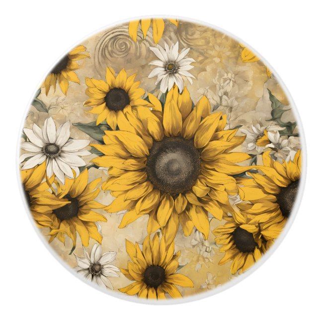 Sonnenblume Keramikknauf (Vorderseite)