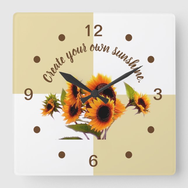 Sonnenblume | Khaki und White Wall Clock Quadratische Wanduhr (Vorderseite)
