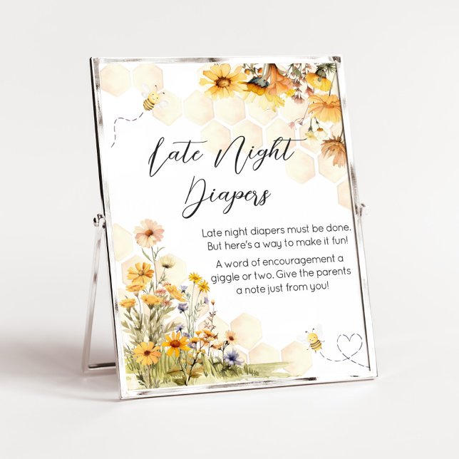 Sonnenblume Kleiner Honig Spätabenteuer Windeln Poster (Sunflower Little Honey Baby Shower Late Night Diapers Sign)