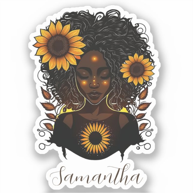 Sonnenblume Königin Afro Frau Aufkleber (Vorderseite)
