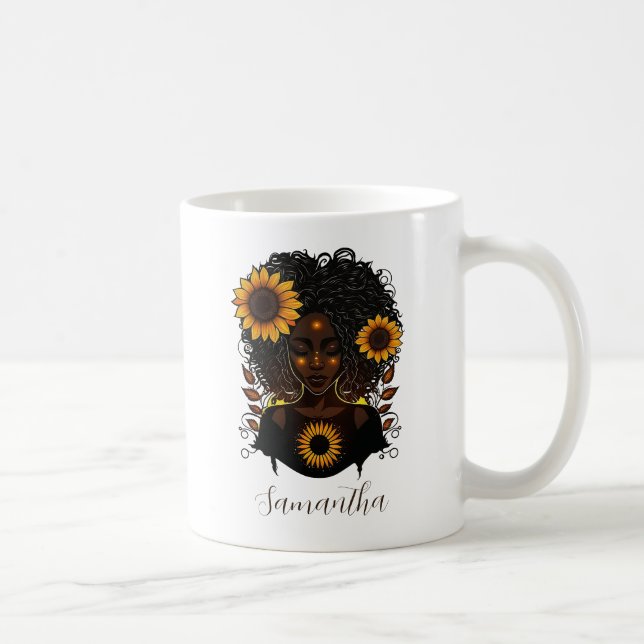 Sonnenblume Königin Afro Frau Kaffeetasse (Rechts)