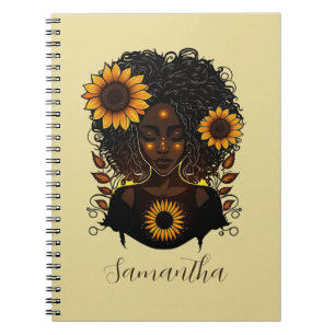 Sonnenblume Königin Afro Frau Notizblock