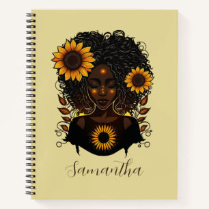 Sonnenblume Königin Afro Frau Notizbuch