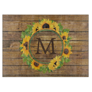 Sonnenblume-Kreis-Holz-Monogramm Schneidebrett