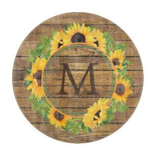 Sonnenblume-Kreis-Holz-Monogramm Schneidebrett