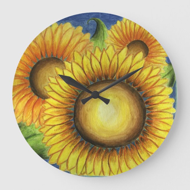 Sonnenblume Küche Wandklemme Geschenk Große Wanduhr (Vorderseite)