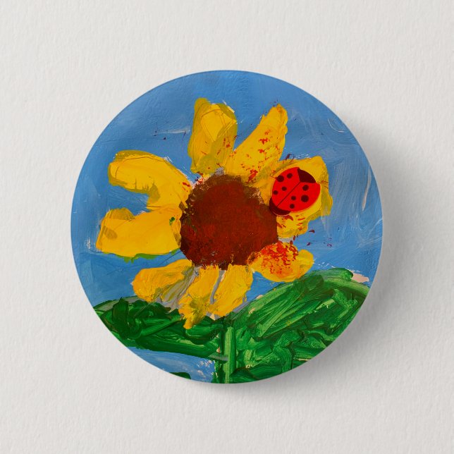 Sonnenblume "Kunst von Kindern" Button (Vorderseite)