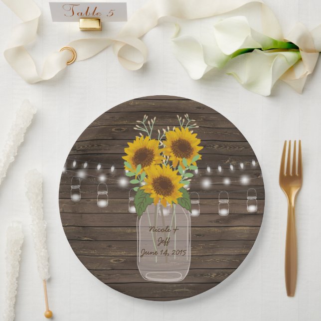 Sonnenblume Land Wood Mason Jar Wedding Pappteller (Hochzeit)