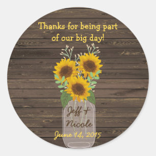 Sonnenblume Land Wood Mason Jar Wedding Runder Aufkleber