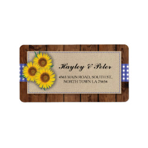 Sonnenblume-Leinwand-blauer Karo-elegante Adressaufkleber