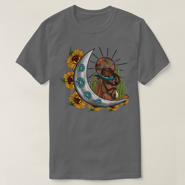 Sonnenblume Leopard Cowboy Hat Horse Boho Moon Wes T-Shirt (Design vorne)