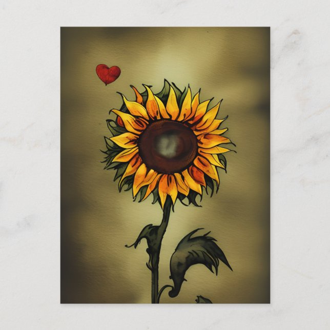 Sonnenblume-Liebe | Wasserfarbene Sonnenblumen und Postkarte (Vorderseite)