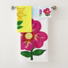 Sonnenblume Lila Blume Rosa Blume Gelb Badhandtuch Set