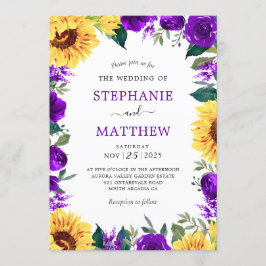 Sonnenblume Lila Blumenstrauß Hochzeit Einladung