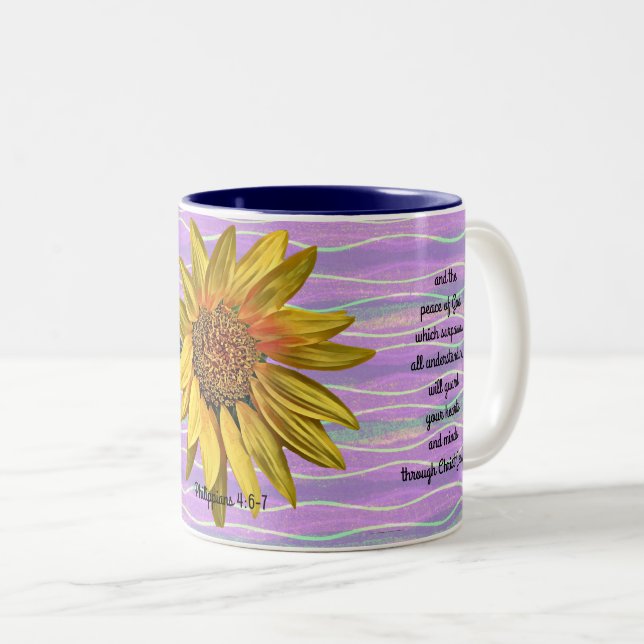 Sonnenblume Lila Strip Faith Peace Coffee Tasse Cu (VorderseiteRechts)