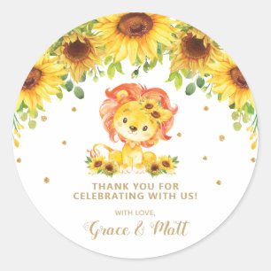 Sonnenblume Lion Baby Dusche Danke Gold Glitzer Runder Aufkleber