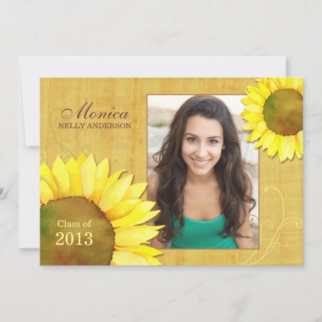 Sonnenblume-Mädchen-Foto-Abschluss-Klasse von Einladung (Vorderseite)