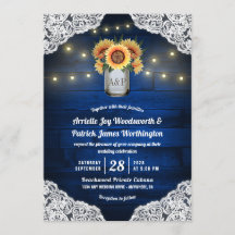 Sonnenblume Mason Jar Blue Wood Hochzeit Einladung